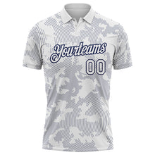Laden Sie das Bild in den Galerie-Viewer, Custom White-Navy 3D Pattern Abstract Fluid Line Performance Polo Shirt