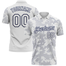 Laden Sie das Bild in den Galerie-Viewer, Custom White-Navy 3D Pattern Abstract Fluid Line Performance Polo Shirt