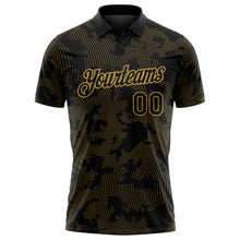 Load image into Gallery viewer, Custom Black-Old Gold 3D Pattern Abstract Fluid Line Performance Polo Shirt
