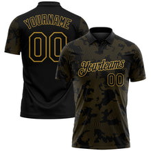 Load image into Gallery viewer, Custom Black-Old Gold 3D Pattern Abstract Fluid Line Performance Polo Shirt