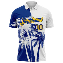 Load image into Gallery viewer, Custom White Royal-Yellow Hawaii Tropical Coastal Palm Trees Performance Polo Shirt