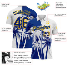 Load image into Gallery viewer, Custom White Royal-Yellow Hawaii Tropical Coastal Palm Trees Performance Polo Shirt