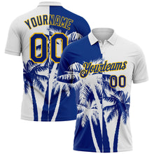 Load image into Gallery viewer, Custom White Royal-Yellow Hawaii Tropical Coastal Palm Trees Performance Polo Shirt