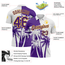 Загрузить изображение в средство просмотра галереи, Custom White Purple-Yellow Hawaii Tropical Coastal Palm Trees Performance Polo Shirt