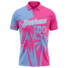 Загрузить изображение в средство просмотра галереи, Custom Pink Light Blue-White Hawaii Tropical Coastal Palm Trees Performance Polo Shirt
