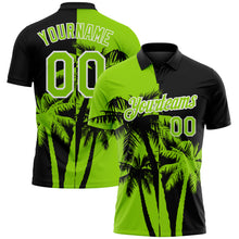 Load image into Gallery viewer, Custom Black Neon Green-White Hawaii Tropical Coastal Palm Trees Performance Polo Shirt
