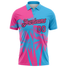 Загрузить изображение в средство просмотра галереи, Custom Sky Blue Pink-Black Hawaii Tropical Coastal Palm Trees Performance Polo Shirt