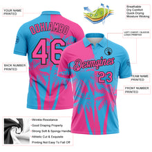 Загрузить изображение в средство просмотра галереи, Custom Sky Blue Pink-Black Hawaii Tropical Coastal Palm Trees Performance Polo Shirt