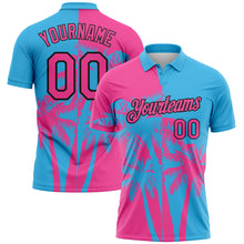 Загрузить изображение в средство просмотра галереи, Custom Sky Blue Pink-Black Hawaii Tropical Coastal Palm Trees Performance Polo Shirt