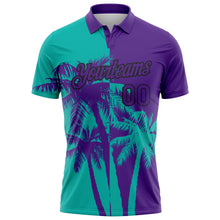 Load image into Gallery viewer, Custom Purple Aqua-Black Hawaii Tropical Coastal Palm Trees Performance Polo Shirt