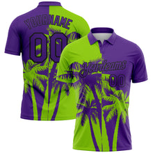 Load image into Gallery viewer, Custom Purple Neon Green-Black Hawaii Tropical Coastal Palm Trees Performance Polo Shirt