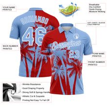 Load image into Gallery viewer, Custom Light Blue Red-White Hawaii Tropical Coastal Palm Trees Performance Polo Shirt