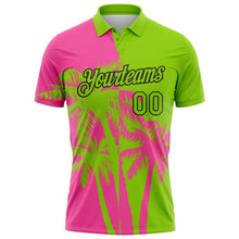 Загрузить изображение в средство просмотра галереи, Custom Neon Green Pink-Black Hawaii Tropical Coastal Palm Trees Performance Polo Shirt