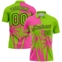 Загрузить изображение в средство просмотра галереи, Custom Neon Green Pink-Black Hawaii Tropical Coastal Palm Trees Performance Polo Shirt