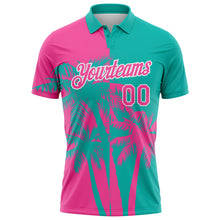 Charger l'image dans la galerie, Custom Aqua Pink-White Hawaii Tropical Coastal Palm Trees Performance Polo Shirt