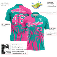 Charger l'image dans la galerie, Custom Aqua Pink-White Hawaii Tropical Coastal Palm Trees Performance Polo Shirt