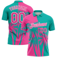 Charger l'image dans la galerie, Custom Aqua Pink-White Hawaii Tropical Coastal Palm Trees Performance Polo Shirt