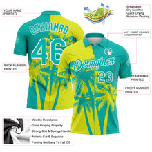Charger l'image dans la galerie, Custom Aqua Neon Yellow-White Hawaii Tropical Coastal Palm Trees Performance Polo Shirt