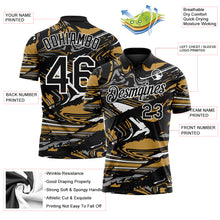 Charger l'image dans la galerie, Custom Black Old Gold Gray-White 3D Pattern Abstract Fluid Marble Performance Polo Shirt