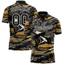 Charger l'image dans la galerie, Custom Black Old Gold Gray-White 3D Pattern Abstract Fluid Marble Performance Polo Shirt