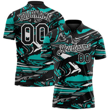 Load image into Gallery viewer, Custom Black Aqua Gray-White 3D Pattern Abstract Fluid Marble Performance Polo Shirt