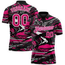 Загрузить изображение в средство просмотра галереи, Custom Black Hot Pink Gray-White 3D Pattern Abstract Fluid Marble Performance Polo Shirt