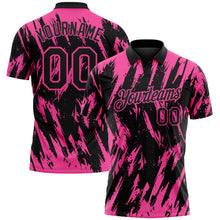 Laden Sie das Bild in den Galerie-Viewer, Custom Black-Pink Torn Sharp Brush Stroke Splatter Performance Polo Shirt
