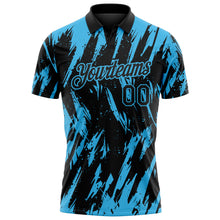 Загрузить изображение в средство просмотра галереи, Custom Black-Sky Blue Torn Sharp Brush Stroke Splatter Performance Polo Shirt