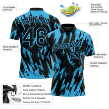 Загрузить изображение в средство просмотра галереи, Custom Black-Sky Blue Torn Sharp Brush Stroke Splatter Performance Polo Shirt