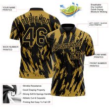 Charger l'image dans la galerie, Custom Black-Old Gold Torn Sharp Brush Stroke Splatter Performance Polo Shirt