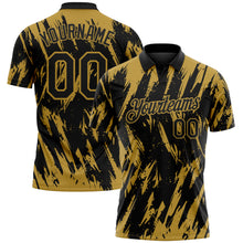 Charger l'image dans la galerie, Custom Black-Old Gold Torn Sharp Brush Stroke Splatter Performance Polo Shirt