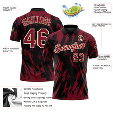 Laden Sie das Bild in den Galerie-Viewer, Custom Black Crimson-Cream Torn Sharp Brush Stroke Splatter Performance Polo Shirt