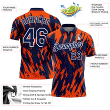 Laden Sie das Bild in den Galerie-Viewer, Custom Navy Orange-White Torn Sharp Brush Stroke Splatter Performance Polo Shirt