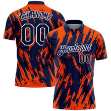 Laden Sie das Bild in den Galerie-Viewer, Custom Navy Orange-White Torn Sharp Brush Stroke Splatter Performance Polo Shirt