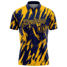 Laden Sie das Bild in den Galerie-Viewer, Custom Navy-Gold Torn Sharp Brush Stroke Splatter Performance Polo Shirt