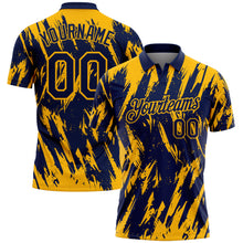 Laden Sie das Bild in den Galerie-Viewer, Custom Navy-Gold Torn Sharp Brush Stroke Splatter Performance Polo Shirt