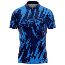Laden Sie das Bild in den Galerie-Viewer, Custom Navy-Powder Blue Torn Sharp Brush Stroke Splatter Performance Polo Shirt