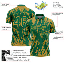 Laden Sie das Bild in den Galerie-Viewer, Custom Kelly Green-Old Gold Torn Sharp Brush Stroke Splatter Performance Polo Shirt