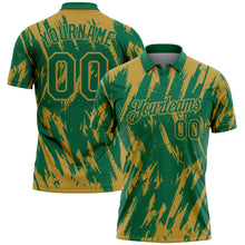 Laden Sie das Bild in den Galerie-Viewer, Custom Kelly Green-Old Gold Torn Sharp Brush Stroke Splatter Performance Polo Shirt