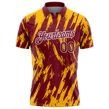 Load image into Gallery viewer, Custom Crimson Gold-White Torn Sharp Brush Stroke Splatter Performance Polo Shirt