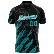 Загрузить изображение в средство просмотра галереи, Custom Black Teal-White Brush Stroke Splatter Liquid Swirl Performance Polo Shirt