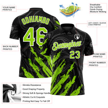 Laden Sie das Bild in den Galerie-Viewer, Custom Black Neon Green-White Brush Stroke Splatter Liquid Swirl Performance Polo Shirt