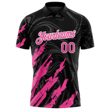 Charger l'image dans la galerie, Custom Black Pink-White Brush Stroke Splatter Liquid Swirl Performance Polo Shirt