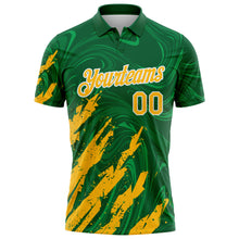 Загрузить изображение в средство просмотра галереи, Custom Kelly Green Gold-White Brush Stroke Splatter Liquid Swirl Performance Polo Shirt