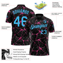 Charger l'image dans la galerie, Custom Black Sky Blue-Pink 3D Pattern Abstract Network Crackle Performance Polo Shirt