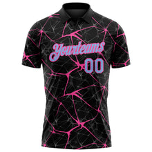 Laden Sie das Bild in den Galerie-Viewer, Custom Black Light Blue-Pink 3D Pattern Abstract Network Crackle Performance Polo Shirt