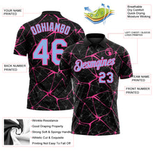 Laden Sie das Bild in den Galerie-Viewer, Custom Black Light Blue-Pink 3D Pattern Abstract Network Crackle Performance Polo Shirt