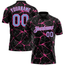 Laden Sie das Bild in den Galerie-Viewer, Custom Black Light Blue-Pink 3D Pattern Abstract Network Crackle Performance Polo Shirt