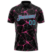 Charger l'image dans la galerie, Custom Black Aqua-Pink 3D Pattern Abstract Network Crackle Performance Polo Shirt