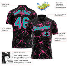 Charger l'image dans la galerie, Custom Black Aqua-Pink 3D Pattern Abstract Network Crackle Performance Polo Shirt